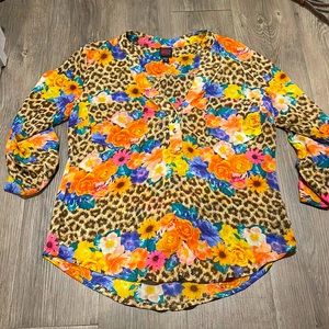2b bebe XS blouse leopard flower print multi color